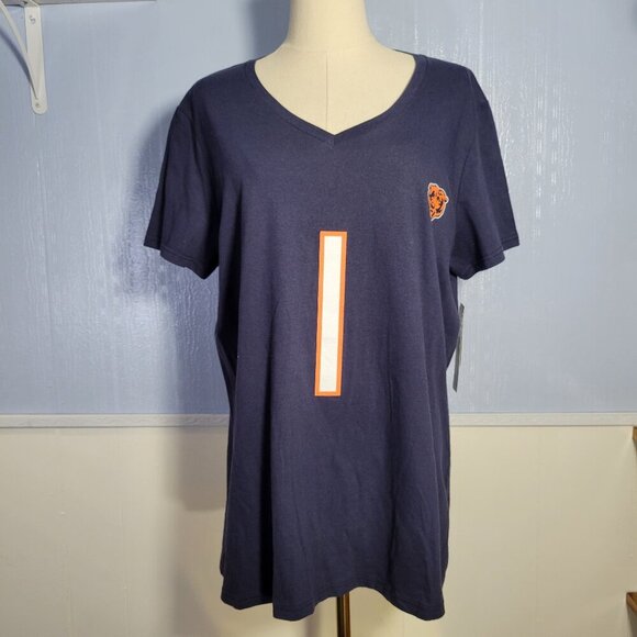 NFL Team Apparel Woman's Extra Large Navy Chicago Bears "Fields" V Neck T-Shirt - Picture 1 of 11